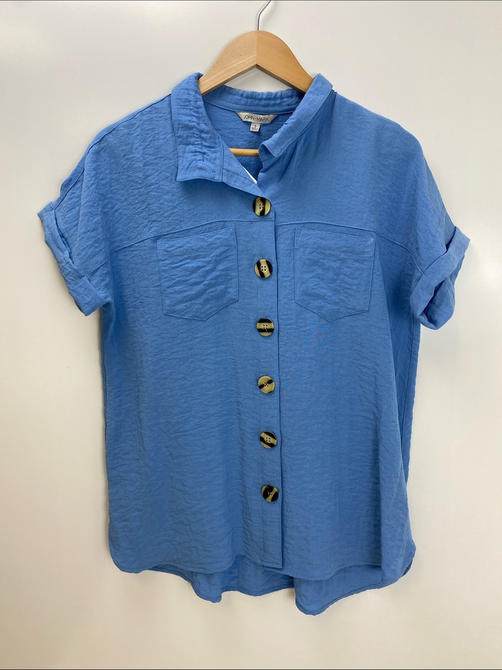 John Mark Blue Short-Sleeve Button-Down Shirt